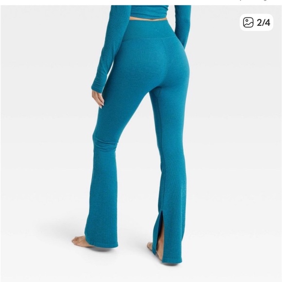 JoyLab Pants - JoyLab Women's Textured Flare Leggings Teal Size XXL Split Hem Athleisure